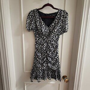 Crystal Doll Black & White Daisy Floral Ruched Mini Dress - XS